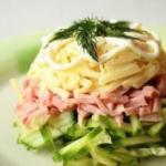 Salad with ham, cabbage and cheese Salad with ham, cabbage and cucumbers