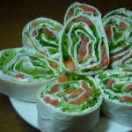 Lavash roll with salmon and cheese